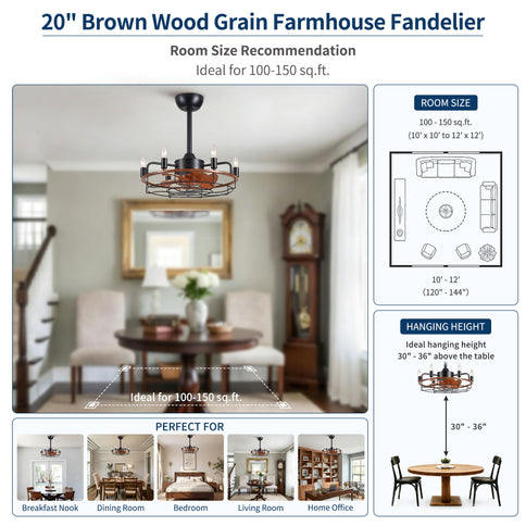 Modern Farmhouse Ceiling Fan, Adjustable Hanging