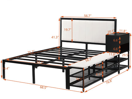 Platform Bed With 2 Tier Storage Shelves, Storage Cabinet