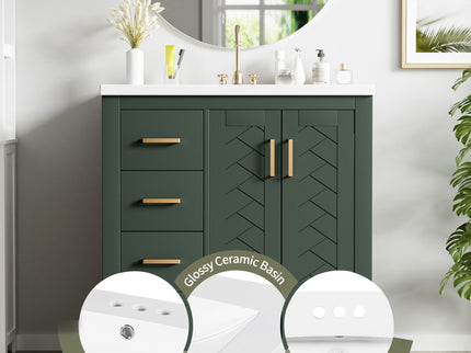 Ceramic Sink Combo, Freestanding Vanity Set With 3 Drawers & Soft Closing Doors