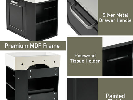 Modern Wall Mounted Bathroom Vanity With Sink, Soft Close Drawer, Adjustable Shelf, Toilet Paper Holder