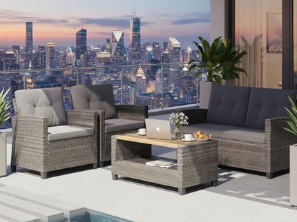 Modern All-Weather Patio Set With Cushions And Table
