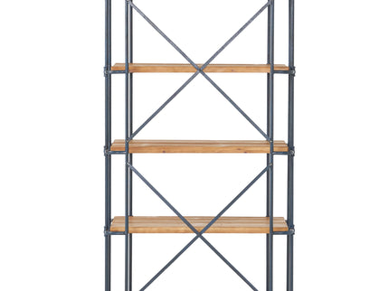 Yorktown - Industrial 5 Shelf Bookcase With Metal Pipework And Solid Fir - Natural