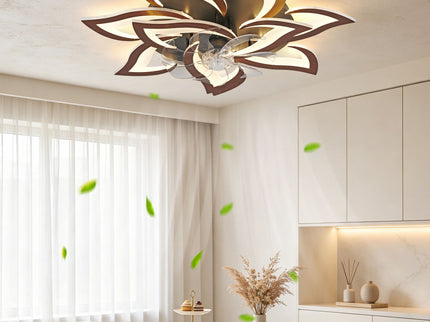32" Flower Ceiling Fan With LED Dimmable Light, Low Profile Flush Mount Fan With Remote Control, 6 Speeds
