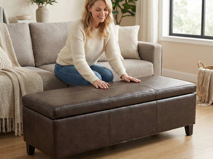 Rectangle Storage Ottoman Bench For Living Room - Brown