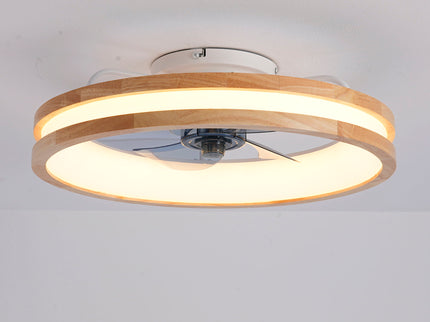 Ceiling Fans With LED Light Source And Remote Control, 3000 - 6500K Dimmable, 6 Speeds, Quiet DC Motor For Living Room - Natural Wood / White
