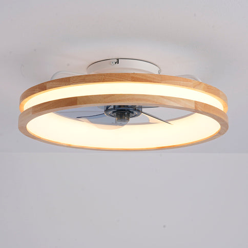 Ceiling Fans With LED Light Source And Remote Control, 3000 - 6500K Dimmable, 6 Speeds, Quiet DC Motor For Living Room - Natural Wood / White