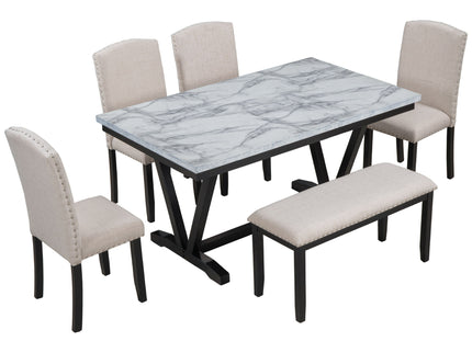 6 Piece Dining Set With V - Legs - White