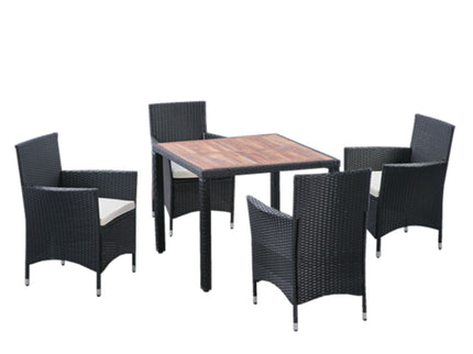 Outdoor Patio Wicker Dining Set With Acacia Wood Top