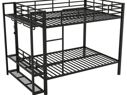 Bunk Bed With Storage Shelves, Clothes Hooks, LED Light