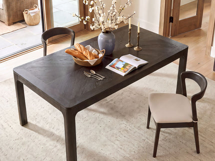 Rectangular Dining Table With Parquet Top, Rounded Corners
