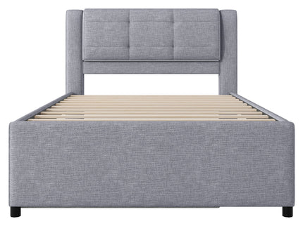 Upholstery Platform Bed With Trundle, Trundle Can Be Flat Or Erected