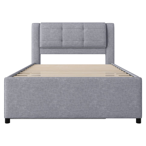 Upholstery Platform Bed With Trundle, Trundle Can Be Flat Or Erected