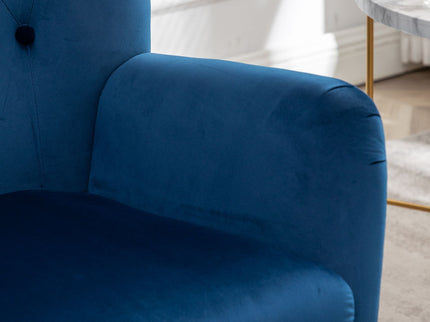 Sovarol - Velvet Button-Tufted Wing Back Accent Chair - Blue