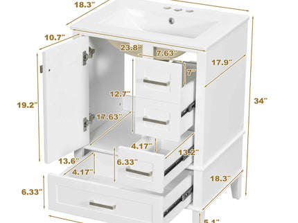 Bathroom Vanity, Modern Bathroom Cabinet With Sink Combo Set, Bathroom Storage Cabinet With A Soft Closing Door And 3 Drawers, Solid Wood Frame