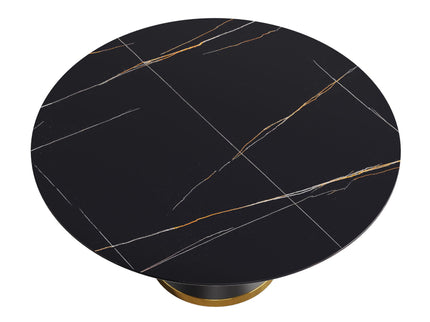 59.05" Modern Artificial Stone Round Black Carbon Steel Base Dining Table, Can Accommodate 6 People - Black