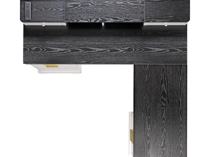 Fluted L-Shaped Desk With Charging Station & Storage Cabinet