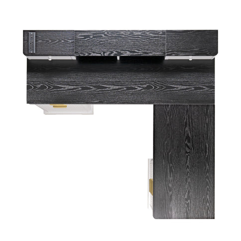 Fluted L-Shaped Desk With Charging Station & Storage Cabinet