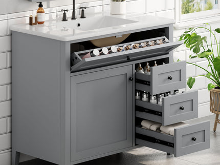 Bathroom Vanity With Sink, Cabinet With 3 Drawers And Adjustable Shelf