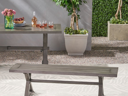 Modern Aluminum Outdoor Dining Bench With X Base - Dark Gray