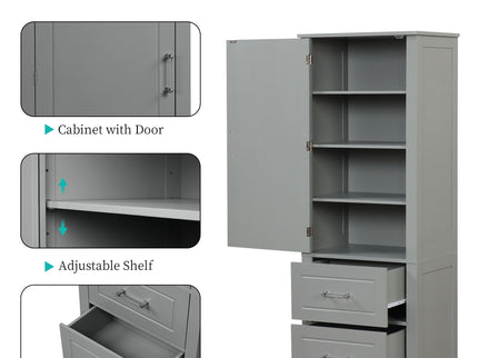 Tall Freestanding Bathroom Storage Cabinet With 2 Drawers And Adjustable Shelf