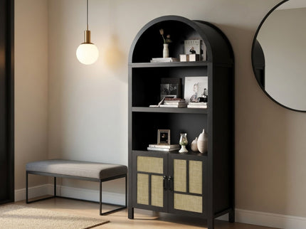 Arched Pantry Cabinet With Adjustable Storage & Doors - Black