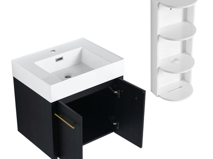 Modern Wall Mounted Bathroom Vanity With Resin Sink And Storage Rack