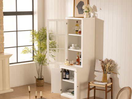 Retro Style Hutch Cabinet With Glass Door, China Cabinet For Home