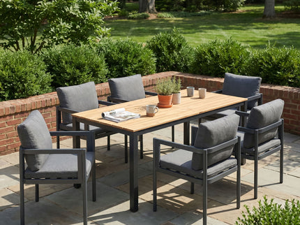 7 Piece Outdoor Dining Set With Table And 6 Chairs - Black / Gray / Teak