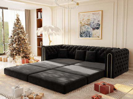 3-In-1 Convertible Sleeper Sofa With Movable Ottoman For Living Room