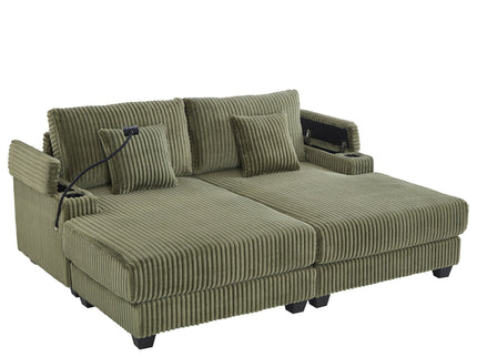 Modern Chaise Sofa With Adjustable Backrest, Cup Holders, Phone Holder & Storage Compartments For Living Room