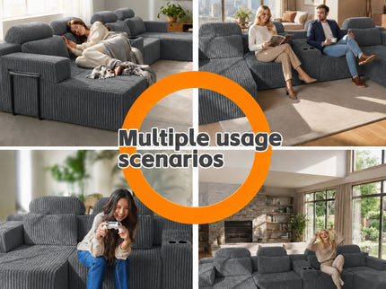 U-Shaped Sectional Sofa With Chaise Lounge And Cup Holders