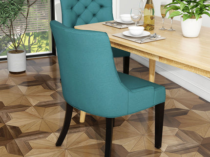 Dining Chair (Set of 2) With Upholstered Diamond Tufting And Espresso Birch Legs - Teal