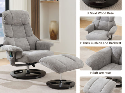 Ergonomic Recliner Chair With Ottoman, Modern 360° Swivel With Footstool
