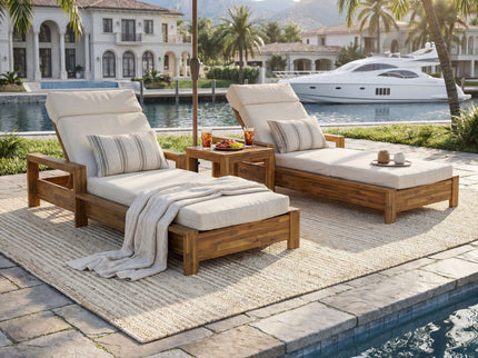 Chaise Lounge Set With 4 Fold Cushion And Built In Headrest, 3 Position Adjustable