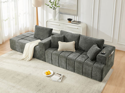 L - Shaped Sectional Sofa With Cup Holders & Side Pockets