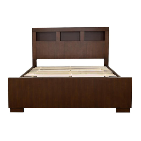 Queen Bed With Bookcase Headboard - Brown