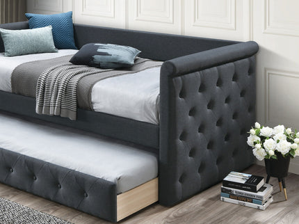 Contemporary Button Tufted Daybed With Slat Trundle