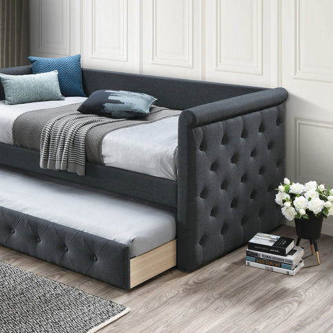 Contemporary Button Tufted Daybed With Slat Trundle