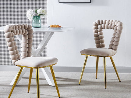 Modern Chair With Iron Tube Legs, Soft Cushions And Comfortable Backrest, Suitable For Dining Room, Living Room, Cafe, Hairball Back