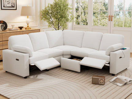 Power Recliner Sectional Sofa Home Theater Reclining Sofa With Two USB Ports, Two Storage Drawers For Living Room