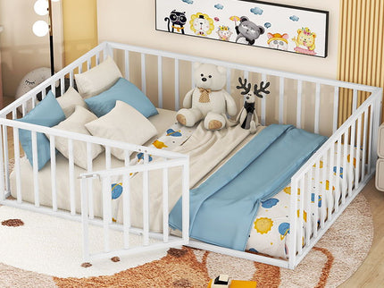 Metal Floor Bed Frame With Fence And Door