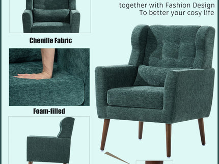 Modern Accent Chair, Arm Chairs For Living Room, Upholstered Mordern Armchair, Comfy Soft Padded Lounge Chair In Small Space, Bedroom, With Pillow, Solid Wood Leg