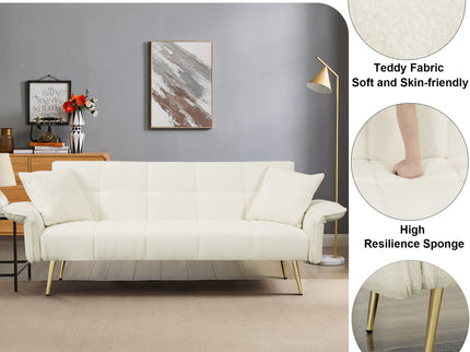 Convertible Double Futon Sofa Bed With Folding Armrests For Living Rooms