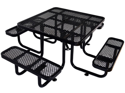 Square Outdoor Steel Picnic Table, With Umbrella Pole