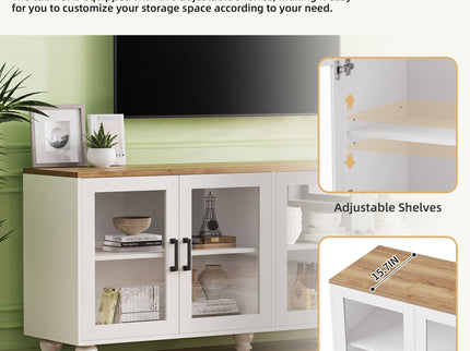 Farmhouse TV Stand With Solid Wood Gourd Shaped Legs For TVs Up To 70"