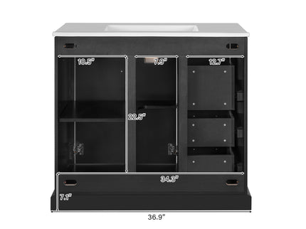 Bathroom Vanity With Sink, Soft Close Doors, Adjustable Shelf & 3 Drawers