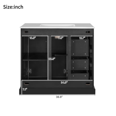 Bathroom Vanity With Sink, Soft Close Doors, Adjustable Shelf & 3 Drawers