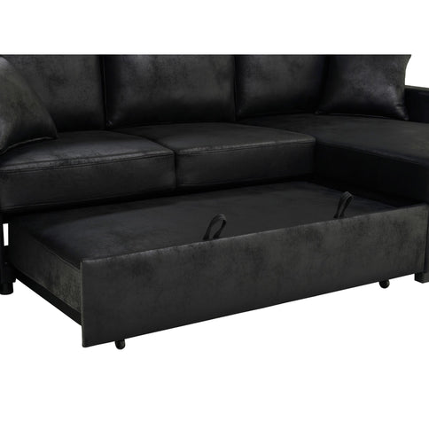 Upholstered Sectional With Pull-Out Bed And Chaise Storage