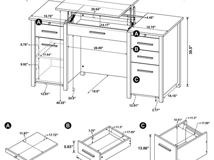 Rayna - 4 Drawer Office Desk With Lift-Top