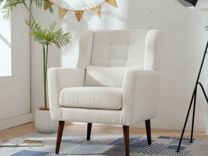 Modern Accent Chair, Arm Chairs For Living Room, Upholstered Mordern Armchair, Comfy Soft Padded Lounge Chair In Small Space, Bedroom, With Pillow, Solid Wood Leg